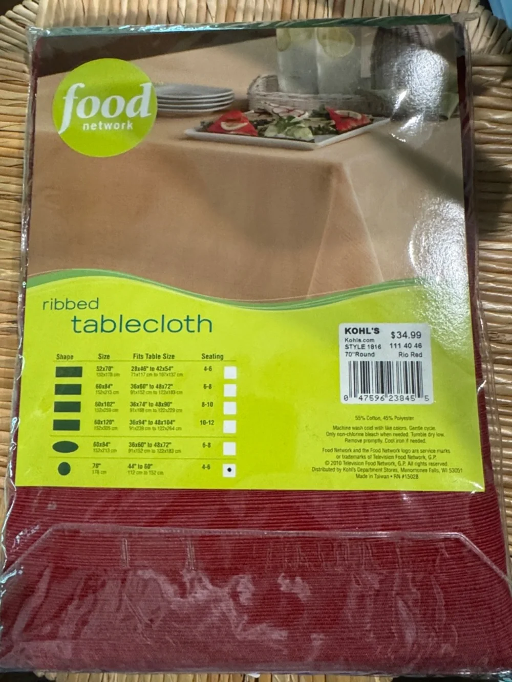NWT - Food Network Ribbed Tablecloth in Burgundy Red - 70” Round